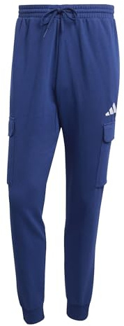 adidas Men's Essentials FEELCOZY Fleece Cargo Pant, Dark Blue/White, S Tall