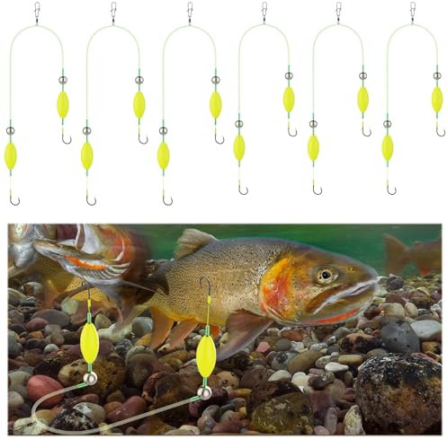 6 Stück Doppelhaken Reverse Bottom Rig, Angelhaken-Set mit umgekehrter Grundschnur, verhedderungssicheres Split-Haken-Design für Süß- und Salzwasser