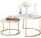 hitsuki Couchtisch 2er Set im luxuriösen Stil, Goldener Metallrahmen Tisch Wohnzimmer, Marmor-Optik Couchtisch Rund, Moderne Coffee Table