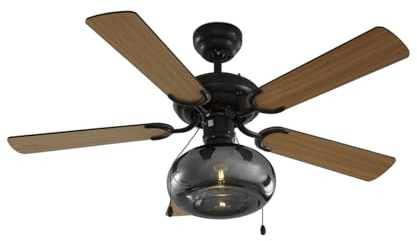 Qazqa Art Deco Deckenventilator - Mistral - Schwarz, Rund, 107.5cm, Ideal als Schlafzimmerlampe und Wohnzimmerlampe