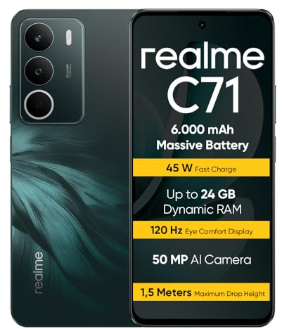 realme C71 Smartphone 6+128 GB, Batteria da 6.000 mAh, Ricarica rapida da 45 W, Display Con Comfort visivo da 120 Hz, Green
