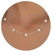 HANLI Silver Choker Necklaces for Women Dainty Cute Star Necklace Non Tarnish Hypoallergenic Simple Minimalist Stack for Wedding Prom Brides Trendy Jewelry Gift