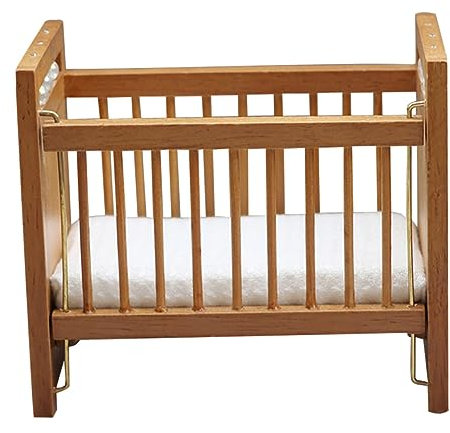 OFFIGAM Miniatur Möbel für Puppenhaus Dekorative Krippe mit Bett und Matratze Kastanienfarbe für Babyzimmer für Kreative Spielwelten Weihnachtsornament