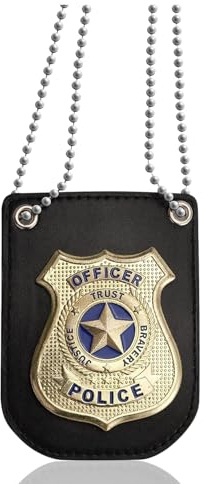 Insignia de Policía con Collar, Placa de Policía para Niños, Metal Chapa Policia, Exquisita Placa de Policía con Cadena, Accesorios Bisfraz Policia, para Fiesta Disfraces Halloween Carnaval (Dorado)