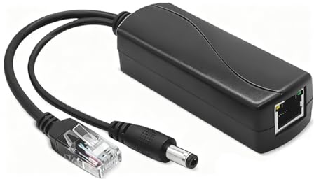 Gigabit PoE Splitter 48V zu 12V, PoE Splitter 12V 1.2A, DC 5.5x2.1mm Stecker Aktiv IEEE802.3af at PoE Adapter Splitter für IP Kamera Access Point Router Smart Home Geräte 10 100Mbps Datenübertragung