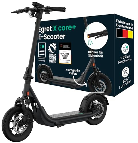 Egret X core+ E-Scooter, E Roller mit bis zu 55km Reichweite, 12,5 Gravel-Luftreifen, E Scooter Gelände, Blinker, App-Steuerung, Federung, 130kg Tragfähigkeit