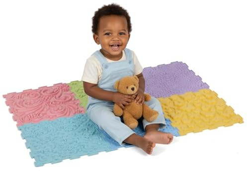 KiddyMoon Sensorikmatte für Kinder Spielmatte Baby Orthopädische Puzzlematte 6 Stücke, Mehrfarbig