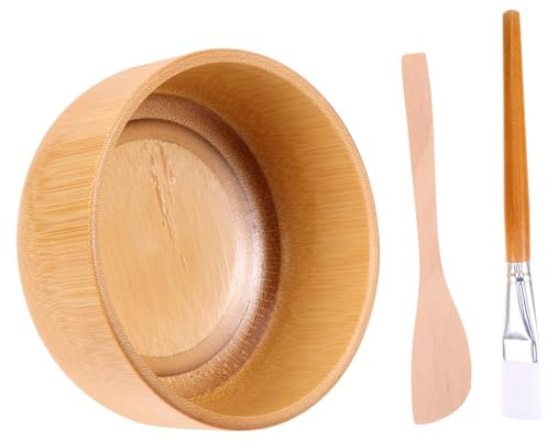 Gogogmee Holz Maskenpinsel Set mit Schüssel und Spatel für DIY Maskenherstellung Praktisches Mischwerkzeug aus Hochwertigem Material für Haushalt und Kosmetikstudio