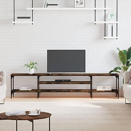 Fangmaliuyun TV-Schrank Räuchereiche 201x35x45 cm Industrial Style Holzwerkstoff und Eisen, Modernes Design mit robusten Regalböden, für Wohnzimmer & Schlafzimmer geeignet