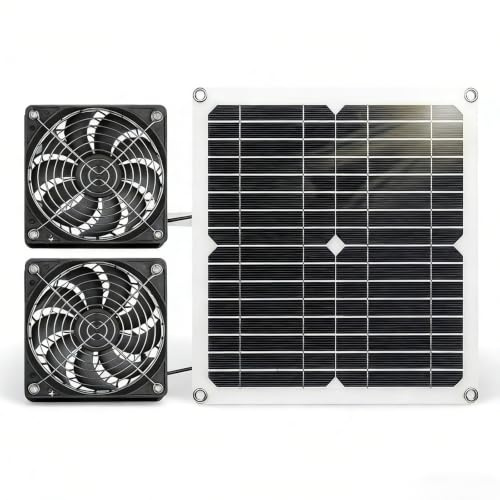 Solar Panel Fan Kit, 12W Solar Powered Fan with Waterproof Solar Panel, Solar Powered Ventilation Exhaust Dual Fan, Solar Power Exhaust Fan Ventilator for Small Chicken Coops, Greenhouses, Sheds