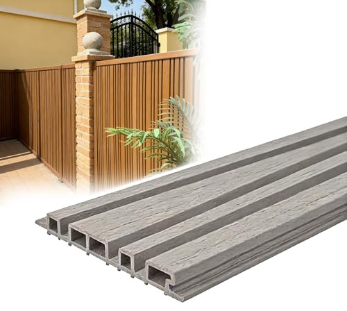 GOCHUSX Panneaux De Clôture en Composite Bois-Plastique, Bardage Décoratif À Lattes, Revêtement Mural Extérieur Résistant pour Balcon, Salon, Bureau Ou Terrasse(Gris Clair,21.9x180cm)