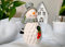 DECOLINE Keramik Figur Schneemann Grauer Hut 7,5 x 14cm Dekofigur Tisch Deko Weihnachtsdeko