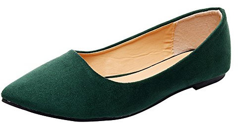 Jamron Womens Pointed Toe Ballerinas Lightweight Flat Pumps Green SN02722 UK4.5