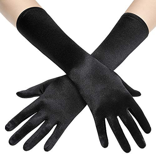 Coucoland Damen Satin Classic Opera Fest Party Audrey Hepburn Handschuhe - 1920s Lang Kurz Elastisch (Schwarz/38cm)