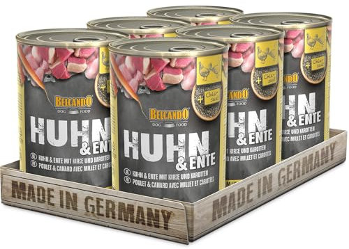 BELCANDO Nassfutter für Hunde, Huhn und Ente mit Hirse und Karotten, 6X 400g Dose, Hundefutter nass, für alle Rassen, Made in Germany