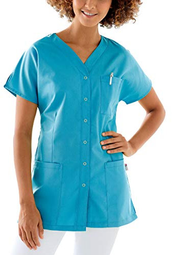 CLINIC DRESS Kasack Damen 1/2 Arm Druckknöpfe mit Brusttasche Seitentaschen Seitenschlitze 95° Wäsche türkis, M