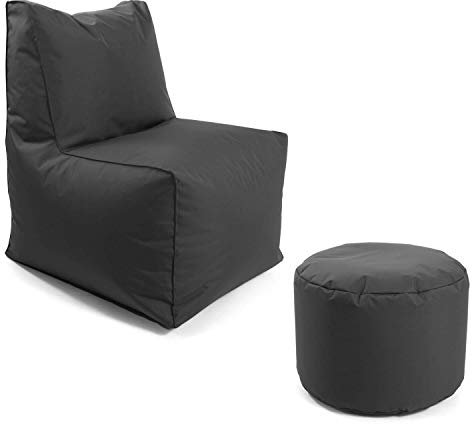 mokebo® Outdoor Sitzsack-Sessel mit Hocker 'Der Ruhepol', Bean Bag für Balkon & Garten, Sessel, Zockersessel, Zockerstuhl, Gaming Sitzsack, Leichter Relaxsessel, Anthrazit, Grau, Schwarz