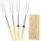 CODIRATO 4 PCS Brochetas de Barbacoa con 100 Palos de Bambú, Brochetas de Horquillas Extensibles Brochetas de Metal para Smores, Hot Dogs, Salchichas, Malvaviscos y Fogatas