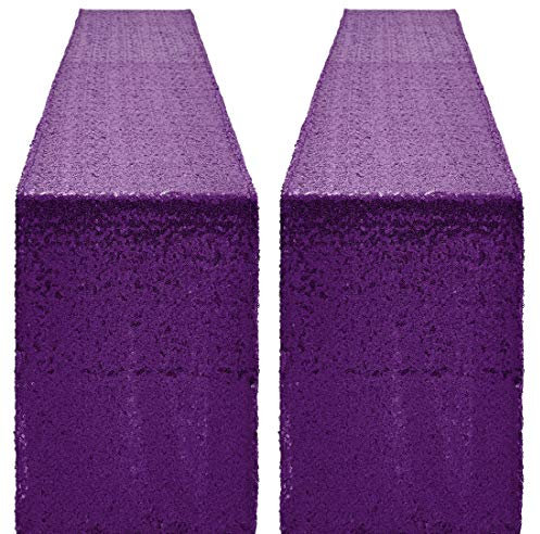 Runner da tavola con paillettes, 30,5 x 183 cm, confezione da 2 runner viola glitterati per feste, decorazioni, compleanni