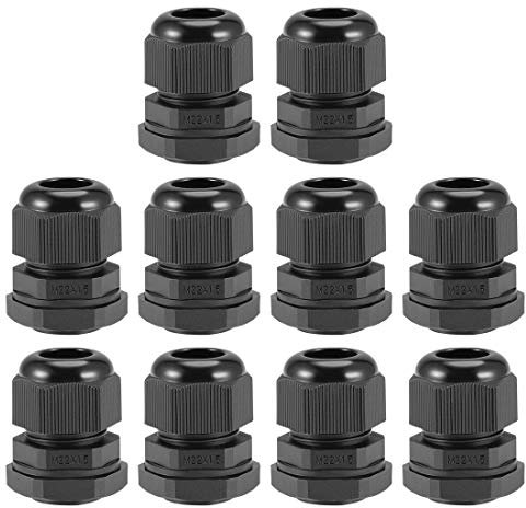 sourcing map M22x1.5 Cable Gland 7mm-12mm Wire Hole Waterproof Nylon Joint Adjustable Locknut with Washer Black 10pcs