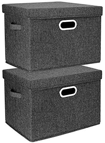 TYEERS Aufbewahrungsbox mit Deckel Groß, Stoff, Faltbare, Waschbare, Kisten Aufbewahrung mit Deckel, 44x30x29 cm, 2-Stück, Schwarz