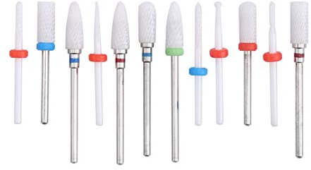 Fafeicy 12 piezas Juego de brocas de cerámica para uñas, broca de cerámica con diseño redondo, pulidora eléctrica para quitar uñas de gel acrílico, cutícula, manicura, pedicura, Cabeza De Molienda