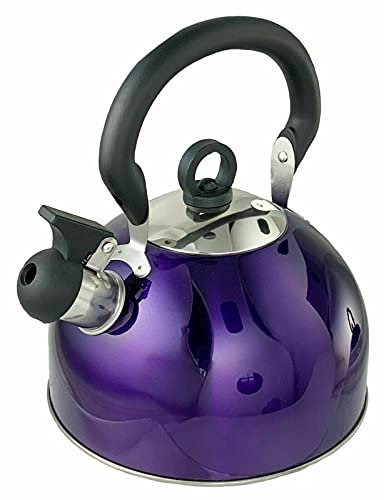 DWD ® Whistling Stainless Steel 2.5 Litre Travelling Kettle I Folding Handle I Flip & Pour Spout Cap I Camping Fishing Caravan Holiday Home I Retro Classic Lightweight (Metallic Purple)