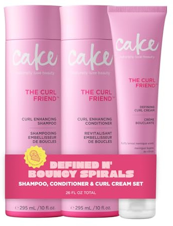 Cake Beauty Curl Friend Curl Defining Shampoo, Conditioner & Cream Set - Avocado & Argan Oil Curly Hair Products - Anti-Frizz, Cruelty Free & Vegan Gift Set