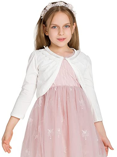 Adorel Bolero Cardigan Coprispalle in Pizzo Maniche Lunghe Girocollo Bambine Crema 9-10 Anni (Dimensioni del Produttore 160)