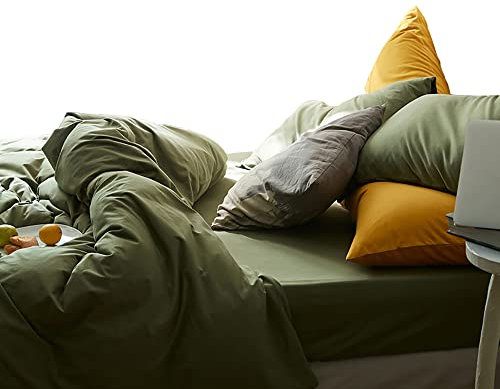 AShanlan Bettwäsche 140x200 2teilig Olivgrün 1 Bettbezug 140 x 200 cm + 1 Kissenbezug 70x90 cm ÖKO-TEX Grün Mikrofaser Duvet Cover Bettwäsche-Sets mit Reißverschluss