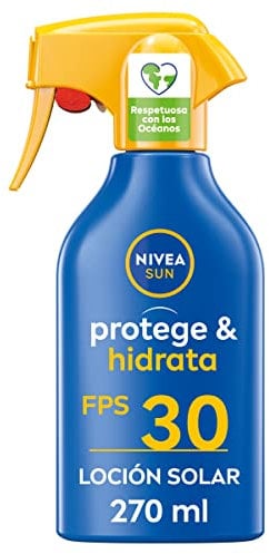 NIVEA SUN Protege & Hidrata Spray Solar FP30 (1 x 270 ml), protector hidratante y resistente al agua, crema solar con protección UVA/UVB, protección solar alta en formato pistola