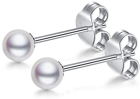 LUCKMORA Süßwasserperlen Ohrringe Runde Klein Perlen 925 Sterling Silber Echt Perlenohrringe Stecker für Damen weißen Süßwasser-Zuchtperlen Ohrringe Ohrstecker (4mm)
