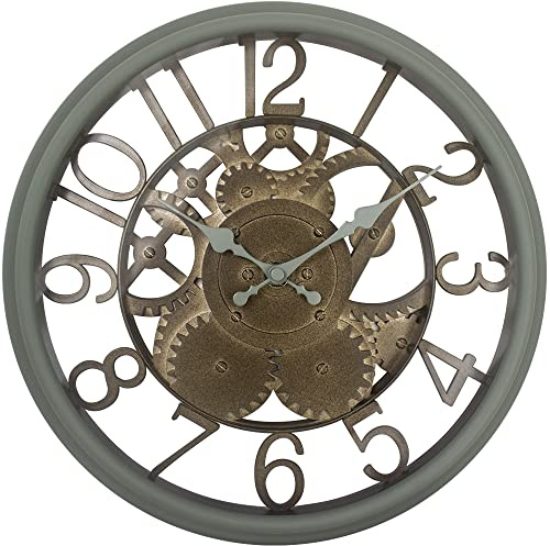 PresenTime & Co 30,5 cm Bauernhaus-Uhr, geräuschlos, kein Ticken, für drinnen und draußen, wetterfest, Paris Salbeigrün und Antik-Rost-Finish
