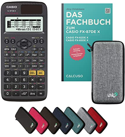 Casio fx-87DE X inkl. Schutztasche Hellgrau & Fachbuch (80 Seiten, DIN A5) – Wissenschaftlicher Rechner – Smart Set