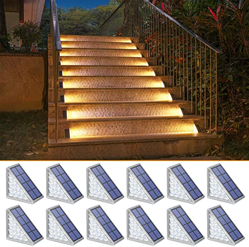 NIORSUN Solarlampen für Außen, 12 Stück Warmweiß Treppenbeleuchtung Außen Wasserdichte IP67 mit automatischer Ein-/Ausschaltung, Solarleuchten für Stufen, Treppen, Garten, Terrasse, Gehweg