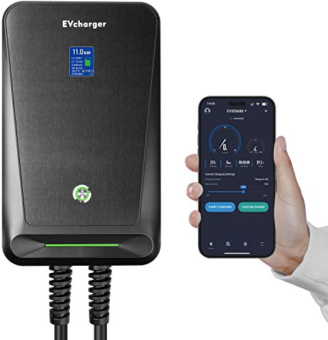 LEFANEV 16A/11KW Typ 2 Wandbehang Ladestation für Elektrofahrzeuge mit Großes Display,6,1 m Typ 2 Ladekabel Mit APP-Steuerung