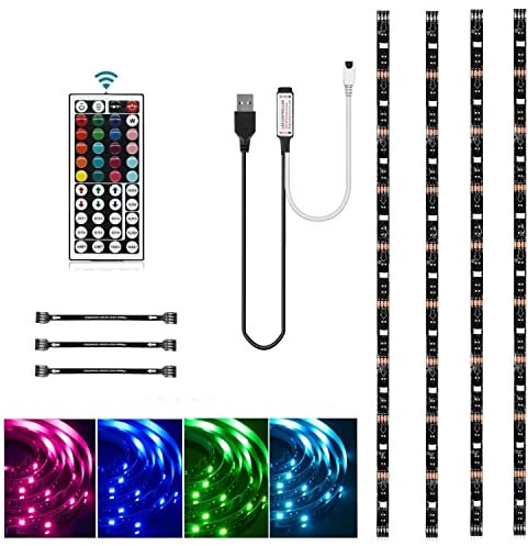 HOUHUI Lot de 4 bandes LED USB - 0,5 m/2 m - Rétroéclairage TV avec télécommande - RVB 5050 - Pour PC, moniteur, home cinéma, décoration DIY