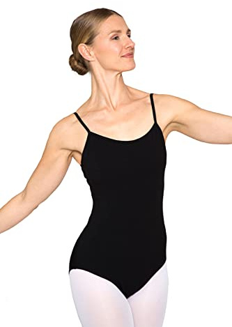 tanzmuster Ballett Trikot Damen Spaghettiträger - Jasmin - BH-Pad-Einschub - Träger doppelt gekreuzt - Tanz Body aus Baumwolle - Ballettkleidung für Erwachsene