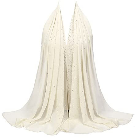 Uposao Damen Muslim Hijab Kopftuch Schal,Glitzer Chiffon Moderne islamische Kopftücher Stretch-Turban Einfarbiger Indische Turban-Hüte Wrap Langer Schal Wickelschal für muslimische Frauen Hijab,Beige