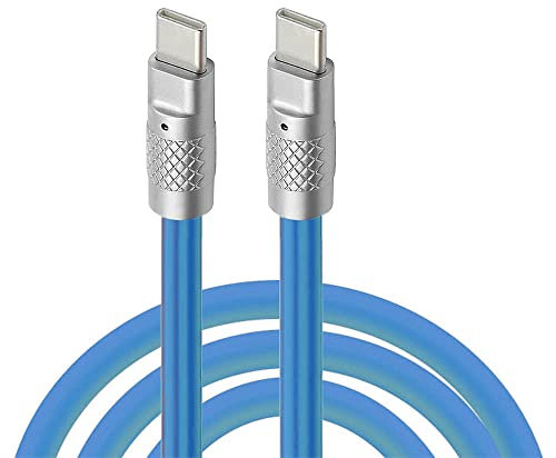cablecc Type C USB-C to USB-C Liquid Silicone Ultra Soft 120W Power USB2.0 Data Blue Cable Fast Charge for Laptop Tablet Phone 2M