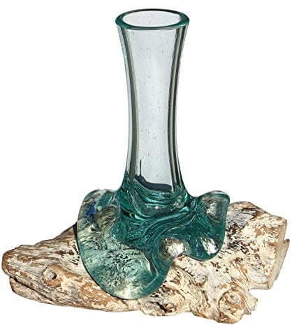 Wogeka - White Line Collection - Glas Vase Classic in Wurzel-Holz Gamal - im modernen Style aus Holz als Geschenk-Idee zu Weihnachten Geburtstag Dekoration (Classic 20w)