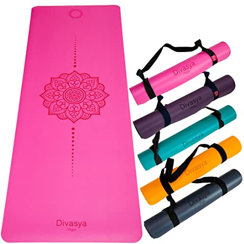 DIVASYA Premium Yogamatte rutschfest: Naturkautschuk rutschfest & japanische professional grip Oberfläche | 185x68x0,45cm | Tragegurt | 4,5mm dicke Yoga Matte rutschfest