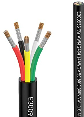 14AWG 5×2mm² 10M Electrical wire 5 Conductor Extension Cable | 14/5-10Meter 80℃ VW-1 UL2464 DC5/12/24/300V,Oxygen Free Stranded Tinned Copper For Automotive Trailer LED Lamp Battery