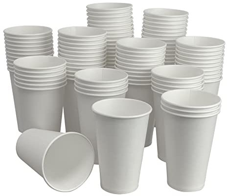 Bang Tidy Clothing 100 x 12oz Paper Cups for Hot & Cold Drinks - Disposable Paper Cups - Recyclable Coffee Tea Paper Cups Tableware for Your Home, Home Bar, Cafe, Office, Party Cups - White 300ml
