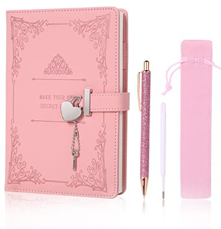 SPEFWTUP Diario a forma di cuore con penna, formato A5, in morbida pelle PU, blocco giornale, agenda personale, taccuino segreto per adulti, bambini (rosa).