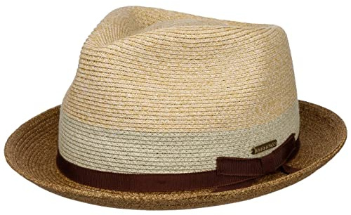 Stetson Contrast Brim Player Toyo Strohhut Zweifarbiger Hut Moderne Diamond-Krone UV-Schutz 40+ Damen Herren Frühjahr Sommer Natur XXL (62-63 cm)