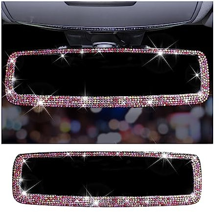 CGEAMDY Strass Rückspiegel Innen Dekoration, Glitzer Abdeckung für Auto SUV LKW - Universal Zubehör für Männlich und Weiblich (AB Rosa)