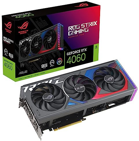 ASUS ROG Strix GeForce RTX 4060 8GB GDDR6 Gaming Grafikkarte (NVIDIA RTX4060 DLSS3, PCIe 4.0, 1x HMDI 2.1a, 3X DisplayPort 1.4a, Aura Sync RGB Beleuchtung, ROG-STRIX-RTX4060-8G-GAMING)