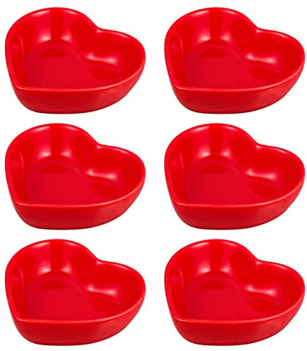 6 piatti a forma di cuore per salse, condimenti, ciotole per sushi, mini piatti per antipasti, piattini, ciotole, ciotole da dessert, porta anelli, vassoio per gioielli, colore rosso (colore: rosso)
