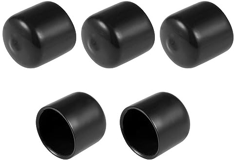 TOP-VIGOR 5Pcs Rubber End Caps, 22mm ID Round Flexible Screw End Caps Thread Protectors, Black Vinyl Bolt Covers Rubber Covers for Screws, Tubes, Cables, Wires, Cyling, etc